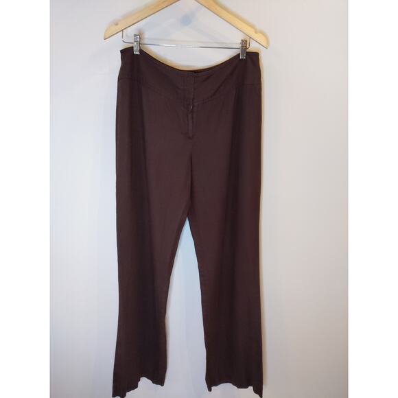 Worthington Brown Linen Wide Leg Pants Button Tab Waist Size 12 Relaxed - Picture 1 of 7
